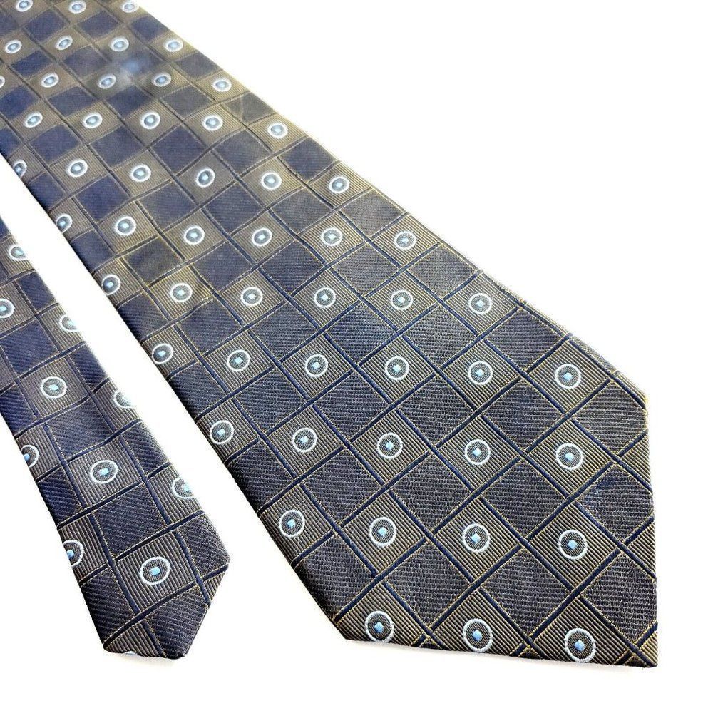 Bergamo New York Woven Brown‎ Blue Geometric Wide Silk Tie